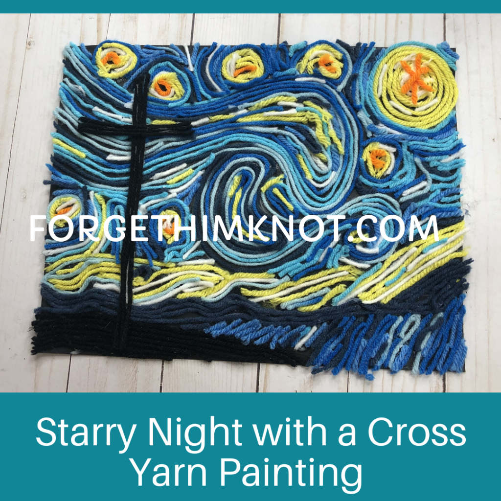 Starry Night with a Cross Yarn Painting /forgethimknot.com