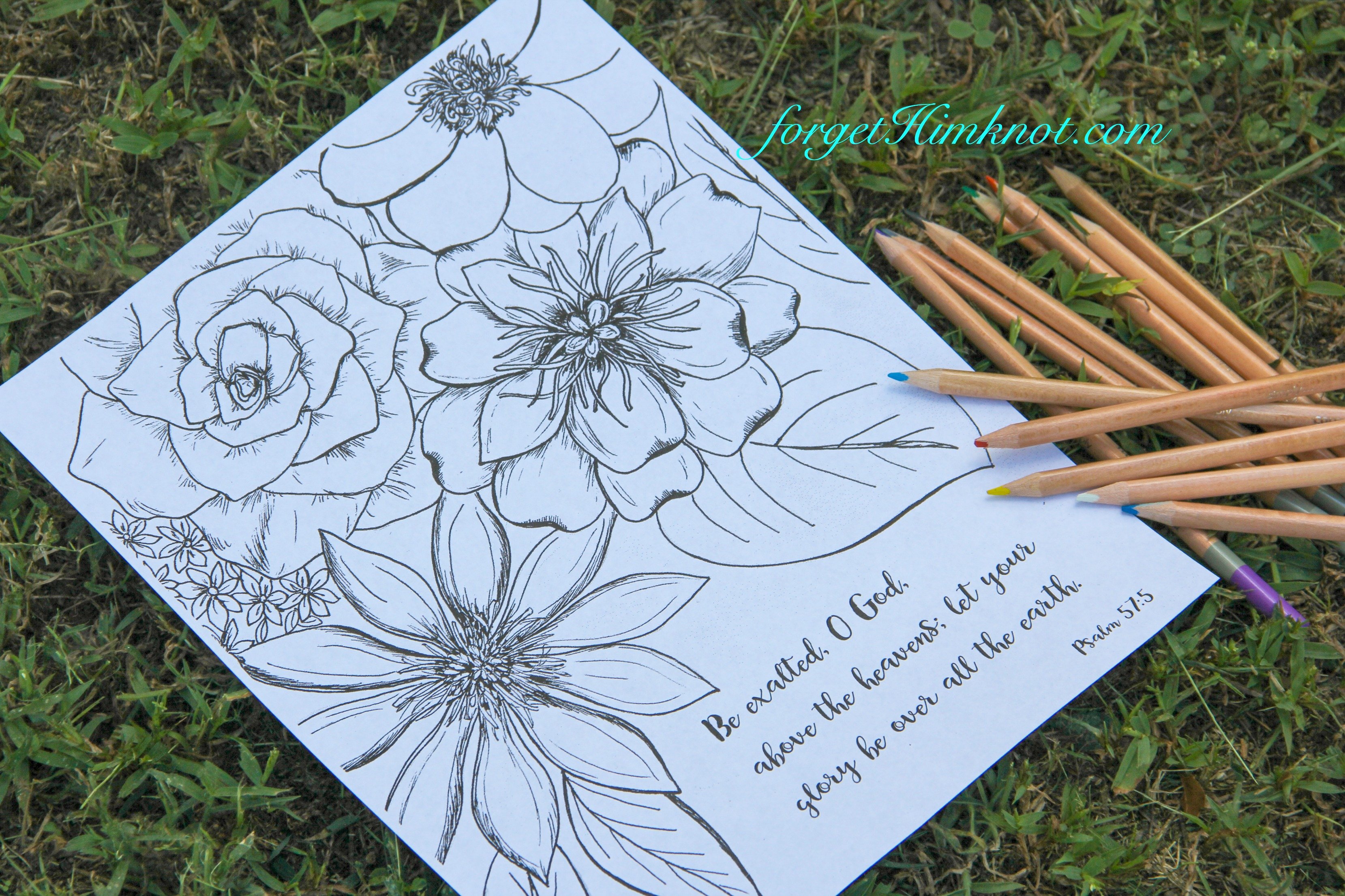 Bible verse coloring page with flowers