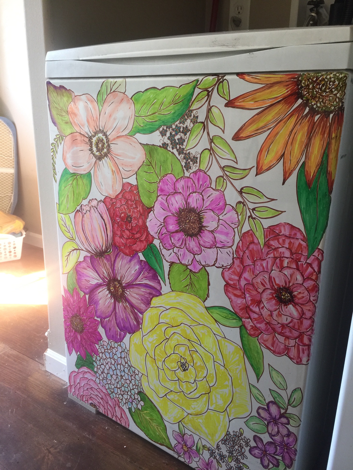 floral painted washing machine