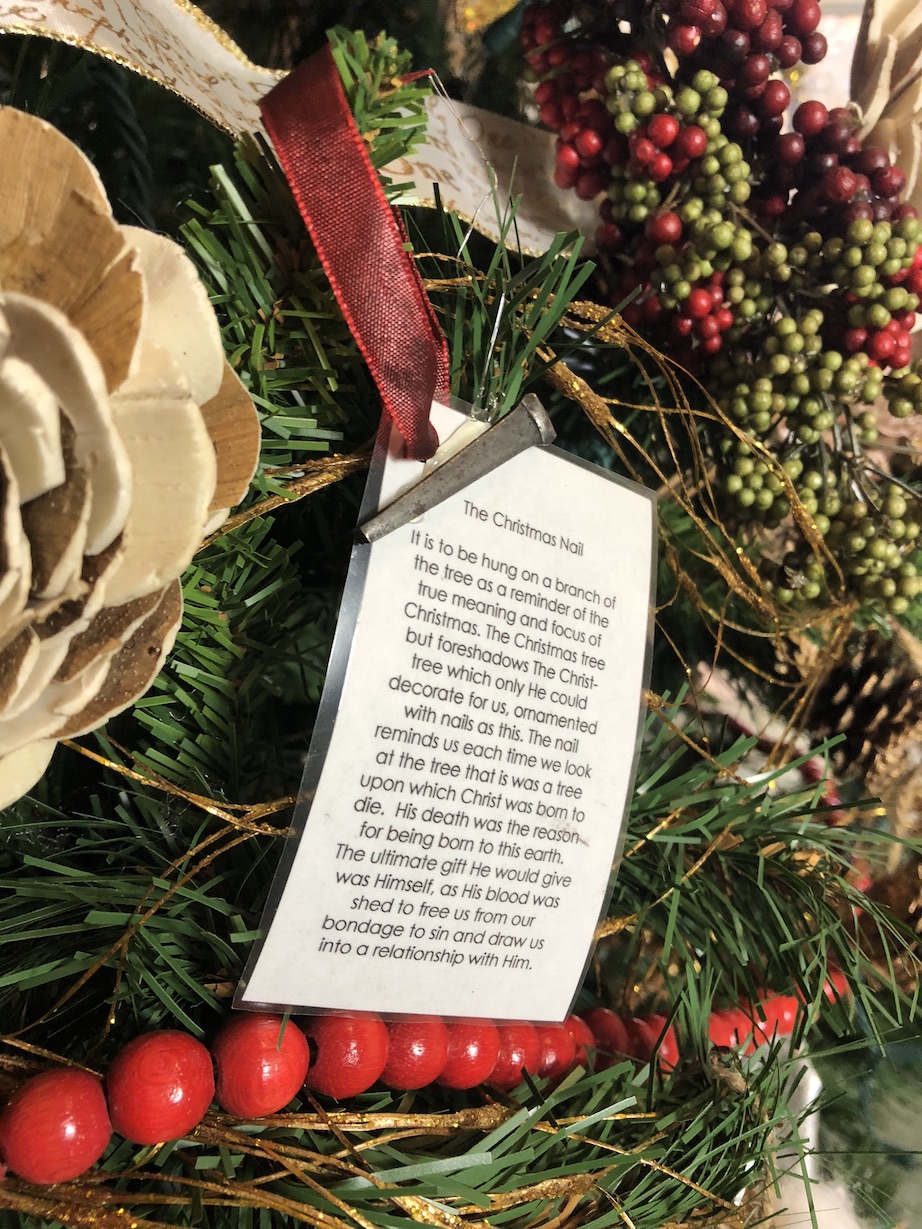 Christmas nail ornament on the tree