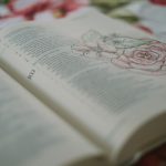 Bible journal used as a guest sign in wedding moment