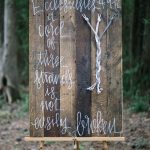 Knot tying pallet wood sign for a Christian wedding unity moment. A cord of three strands is not easily broken.