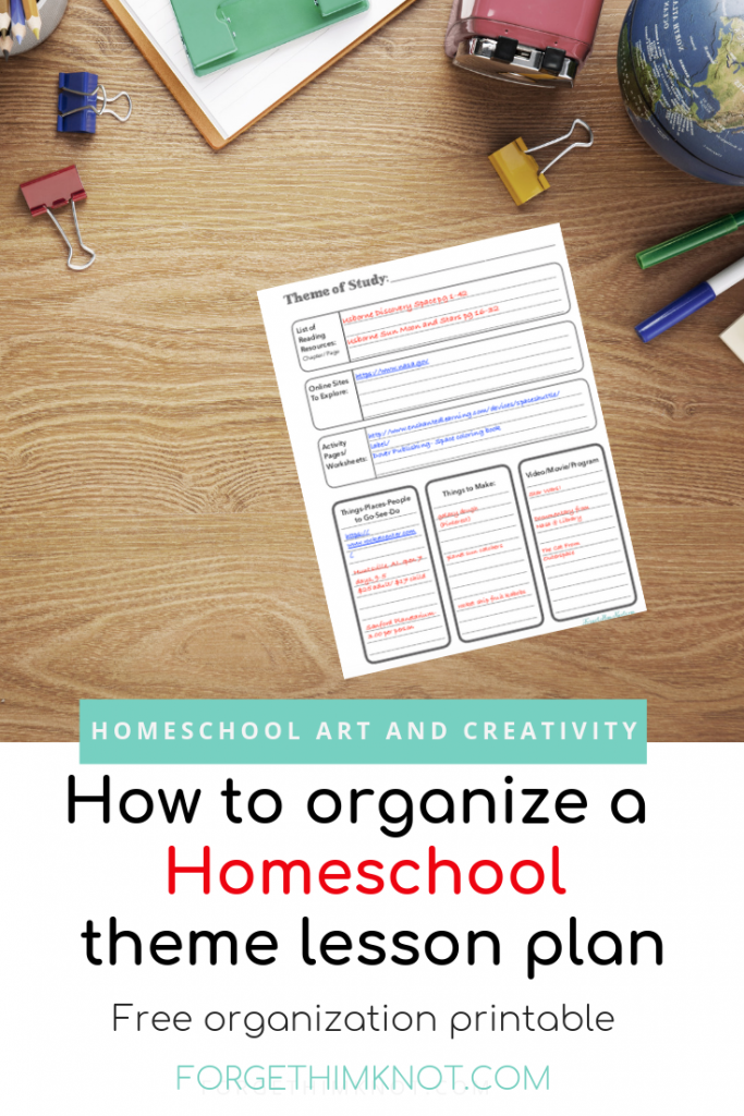 Free Printable to organize a homeschool theme lesson