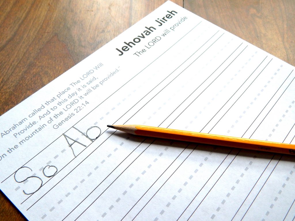 Names of God Bible verse copy pages for homeschoolers
