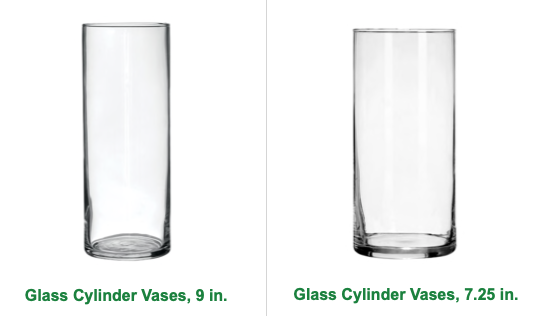 Clear gladdest cylinder vases in 9 and 7.25 inches from the Dollar Tree