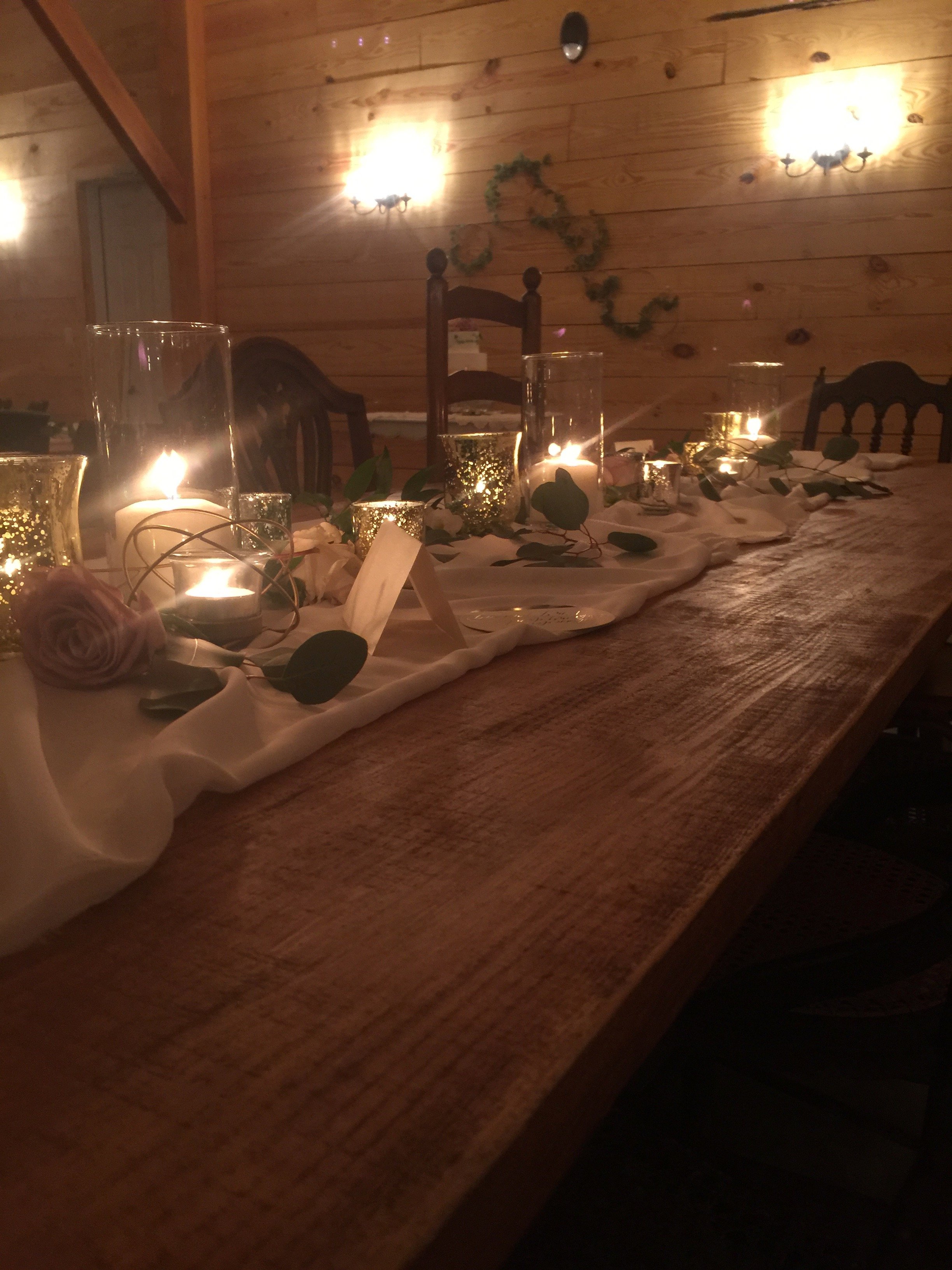 candle lit wedding reception table