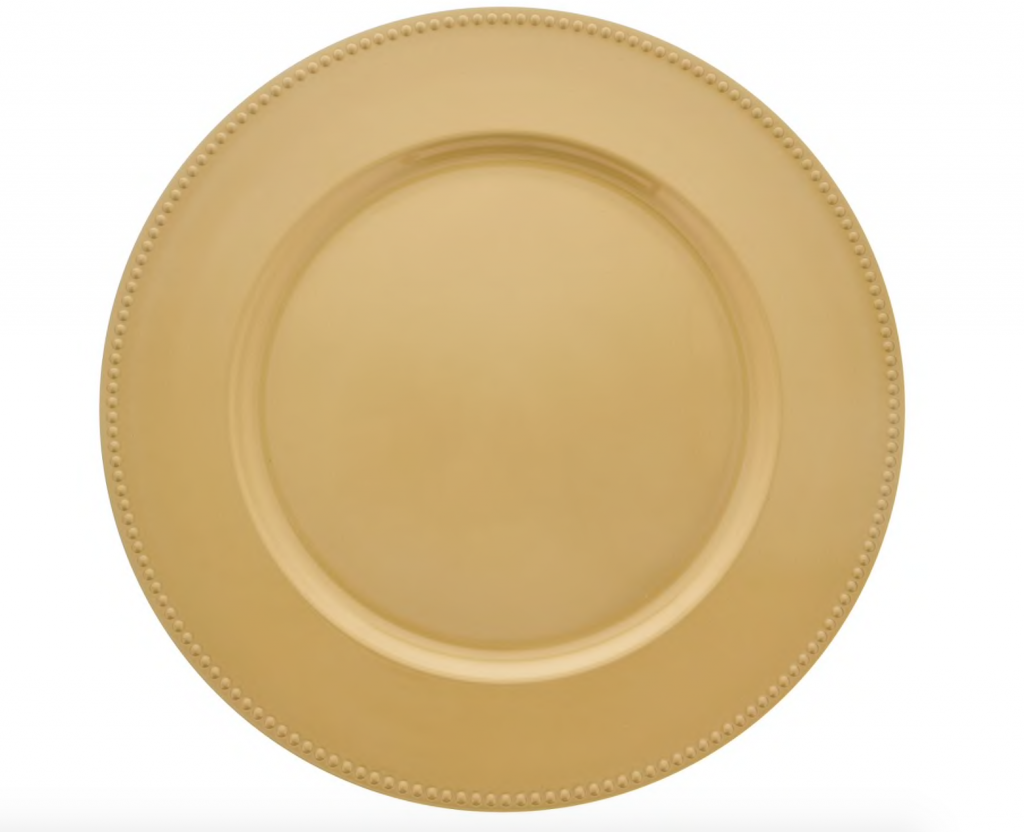 Gold charger plate for wedding receptions