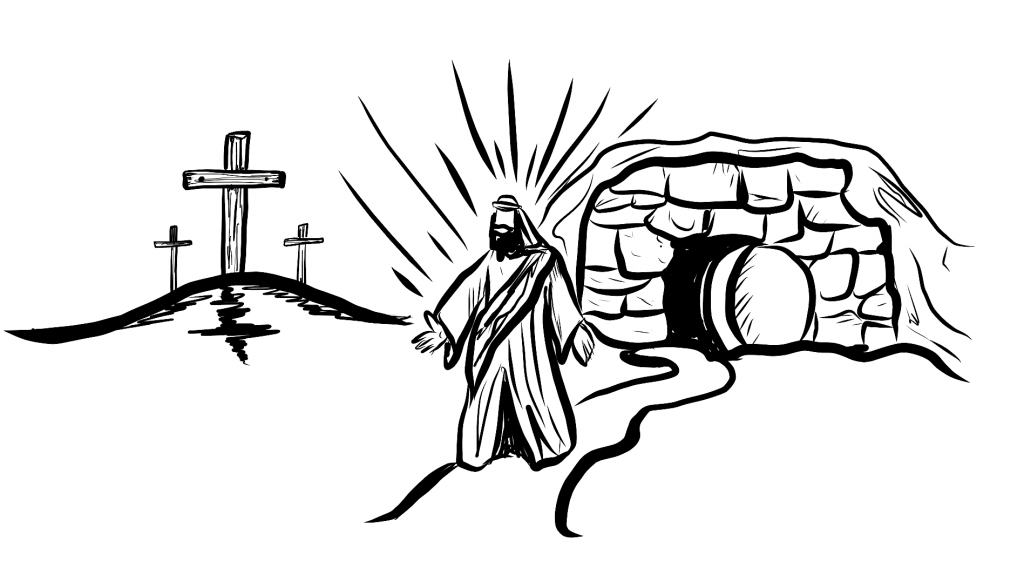 Illustration of Jesus at the cross and empty tomb