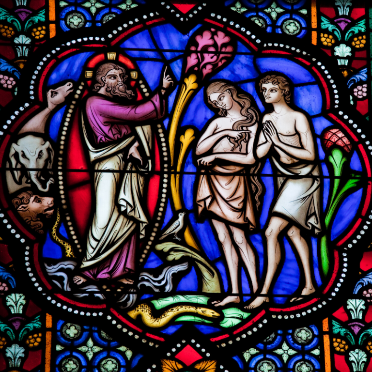 Garden of Eden stain glass illustration