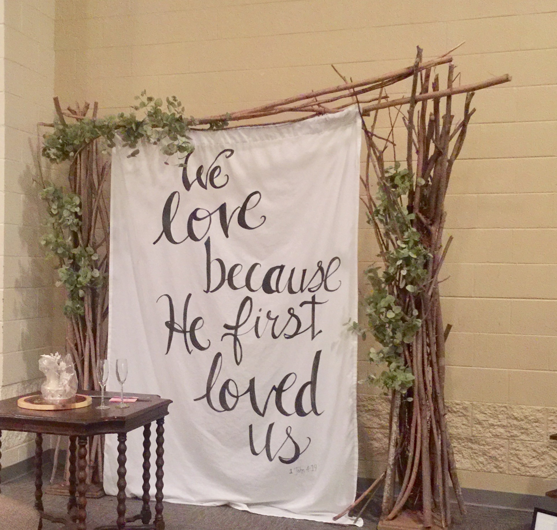  Bible verse painted on a bed sheet  