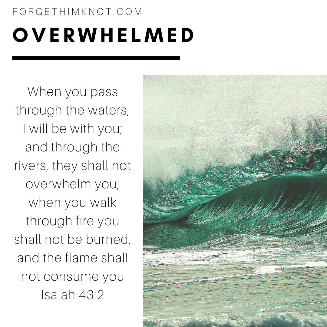 7 Bible verses to remember when I am overwhelmed Isaiah 43:2/forgethimknot.com