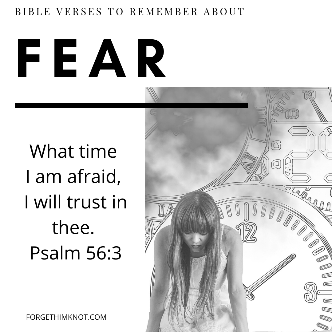 Girl with bowed head in front of a clock Bible verses to remember when I am afraid and fear/ forgethimknot.com