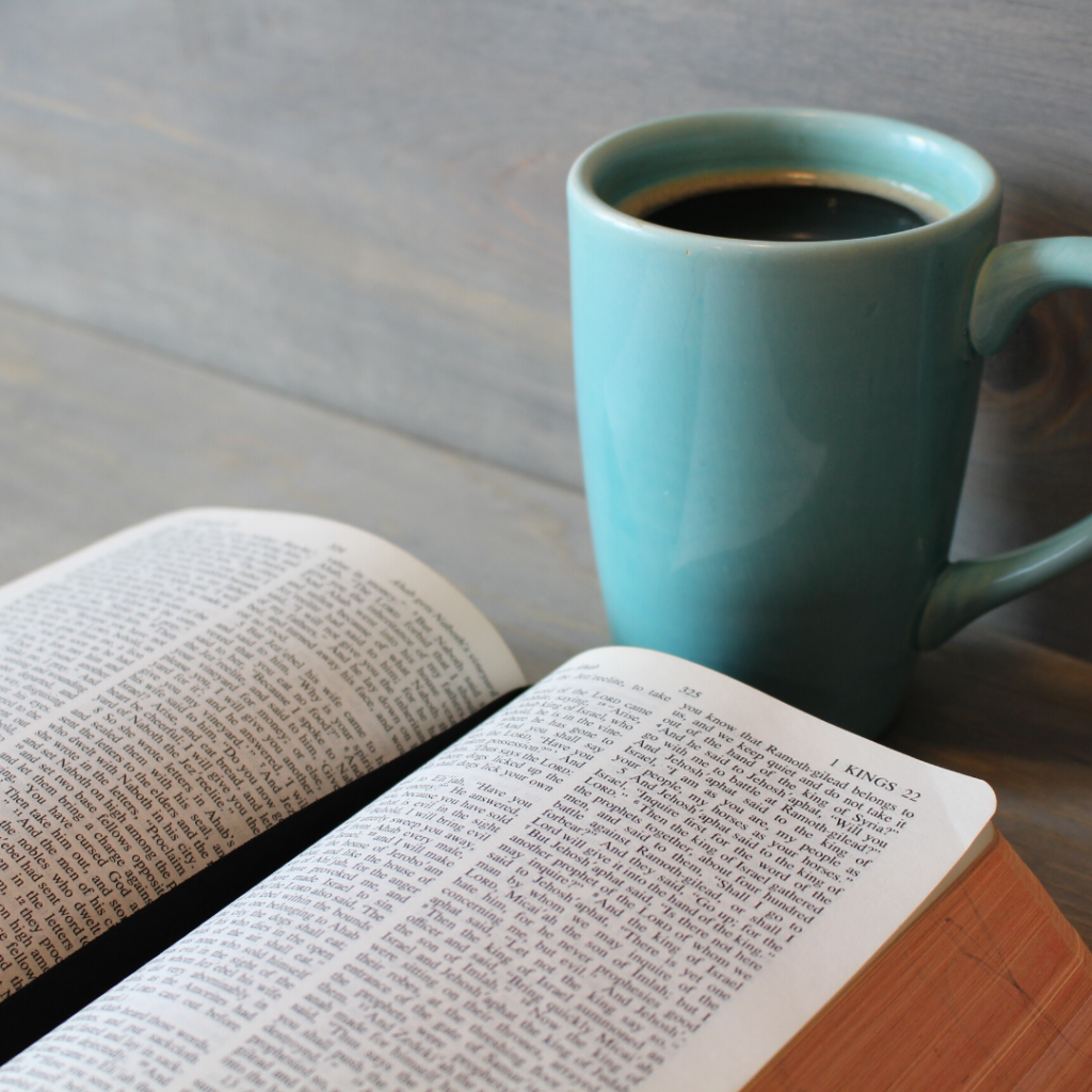 Coffee cup and Bible for Scripture station