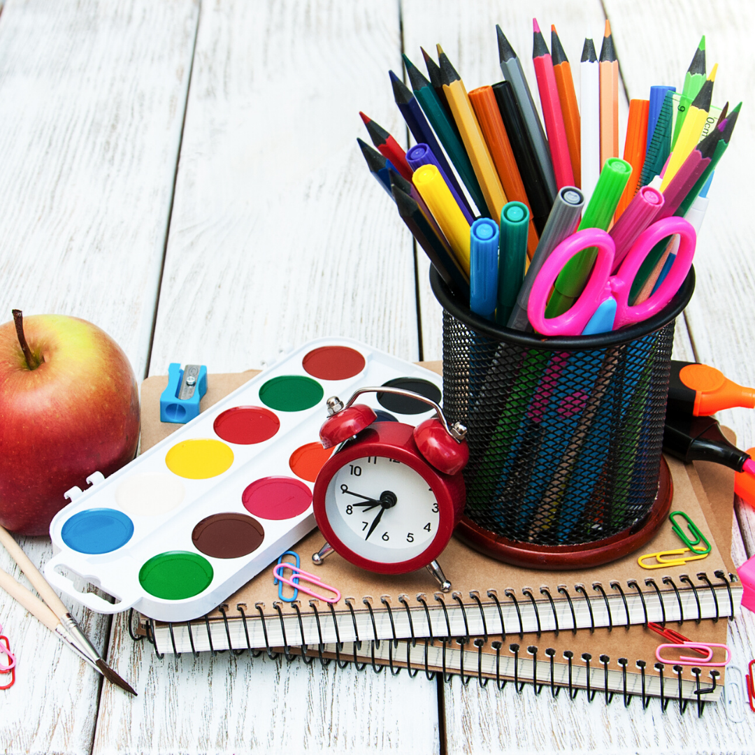 Art supplies on a Scripture station table