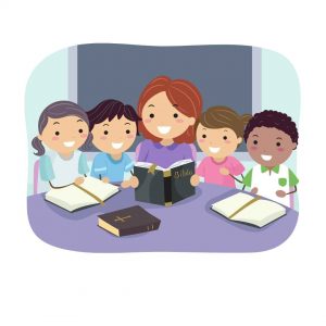 Mom reading Bible with kids/ online Bible study for beginners