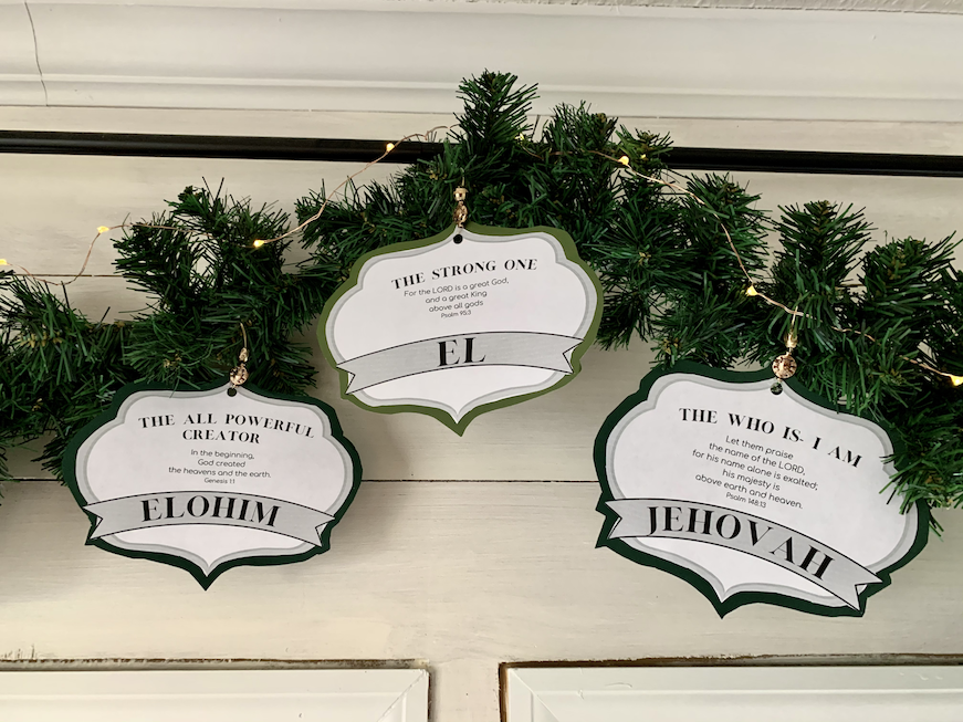 Names of God ornaments on garland