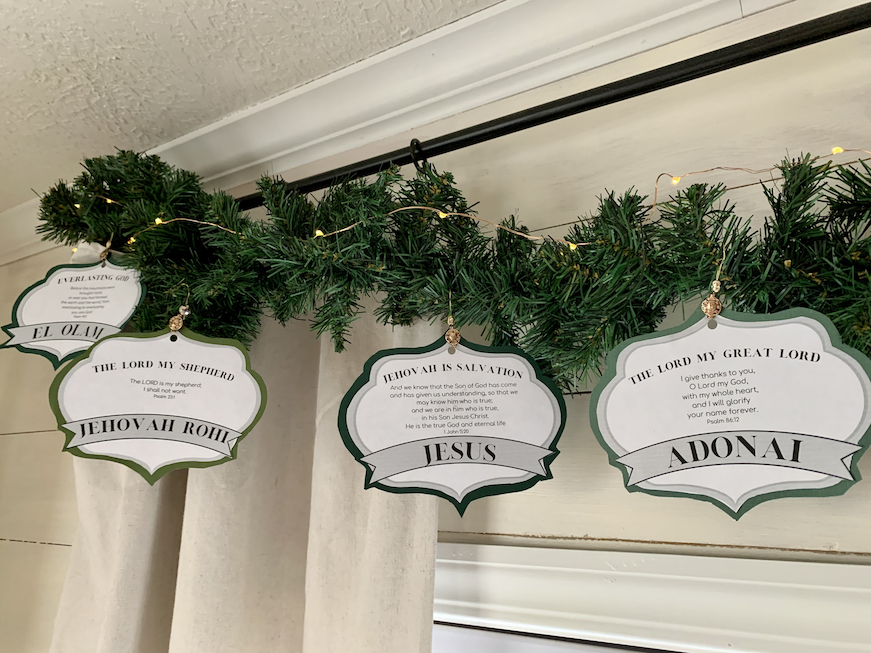 Names of God ornaments on garland