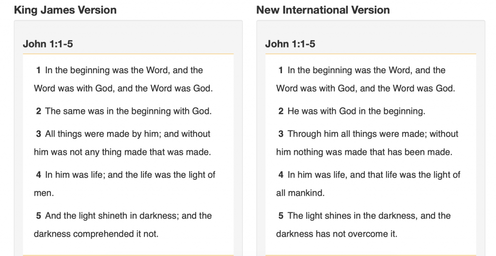 KJV and NIV Bible translation comparison