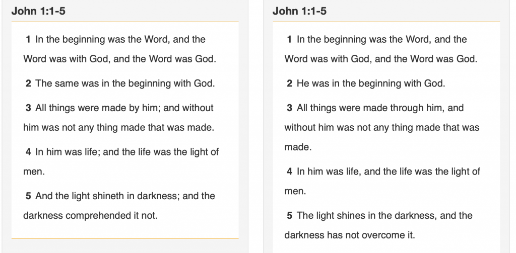 KJV and ESV comparison Bible