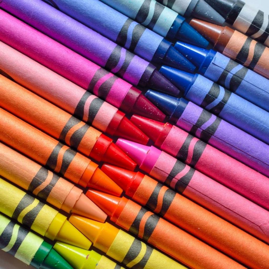 crayons in a row for Bible art lessons
