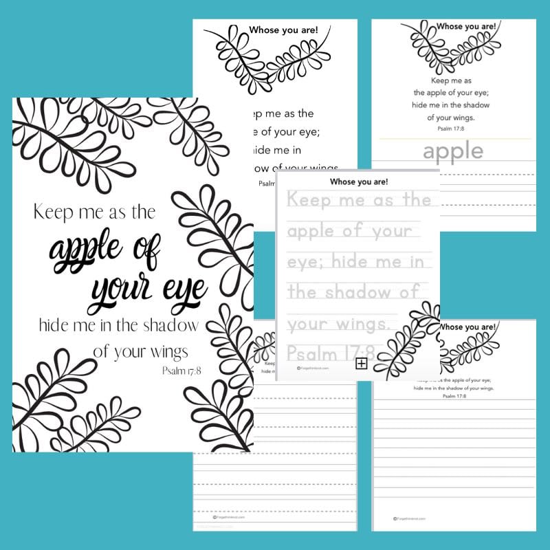 apple of God's eye Bible verse printables