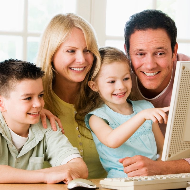 family doing online Bible studies