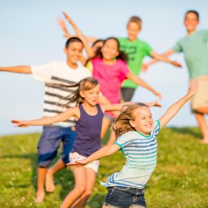 children playing follow the leader