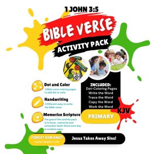 1 John 3:5 Bible Verse Coloring and Handwriting Printables- Primary