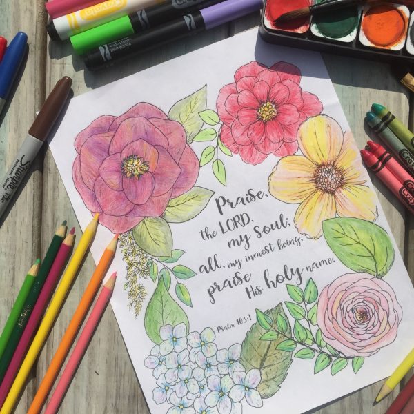 Praise and Flowers Bible Verse Coloring Printables- Psalms of Praise - Image 3