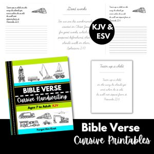 On the Go with God- Bible Verse Cursive Handwriting Printables- Vehicles