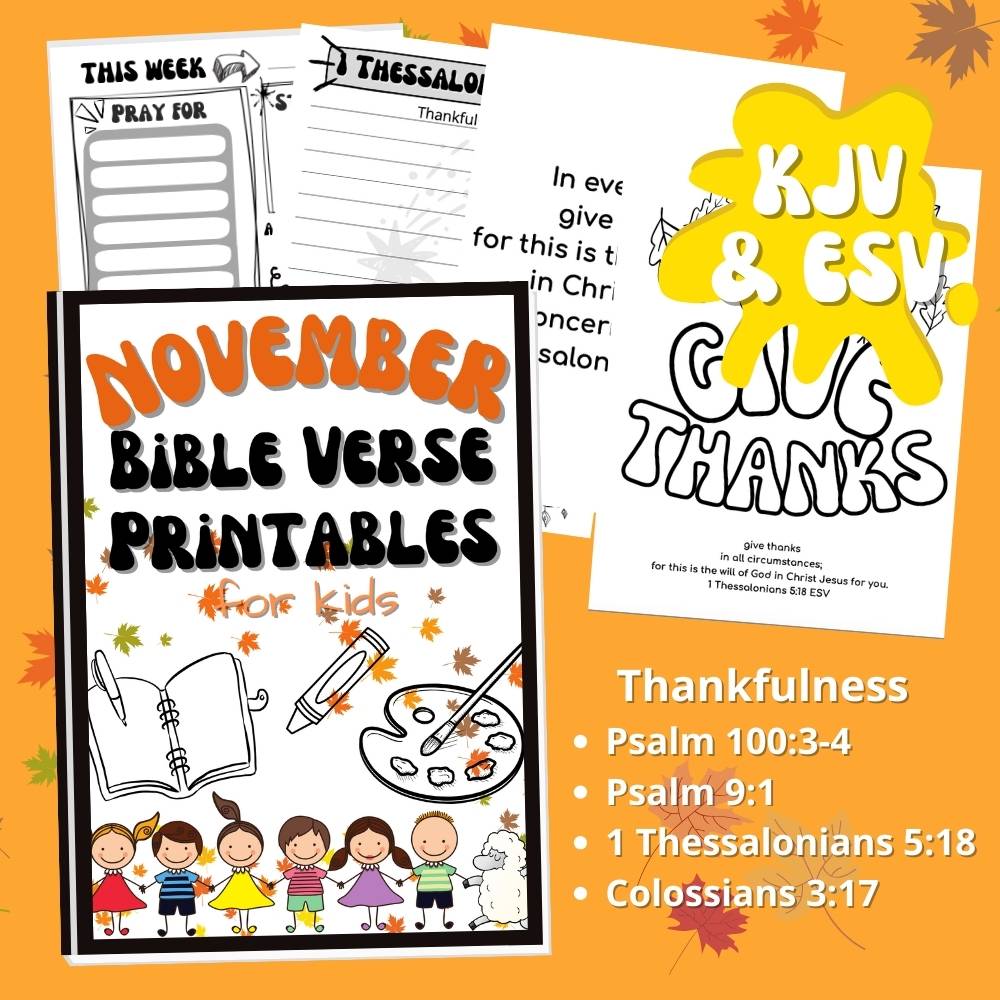 November Bible verse printables for kids Thankful