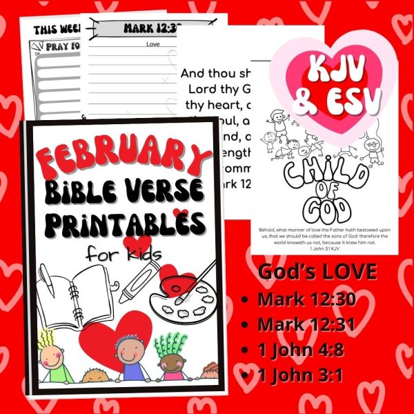 February- God's love Bible verse printables for kids