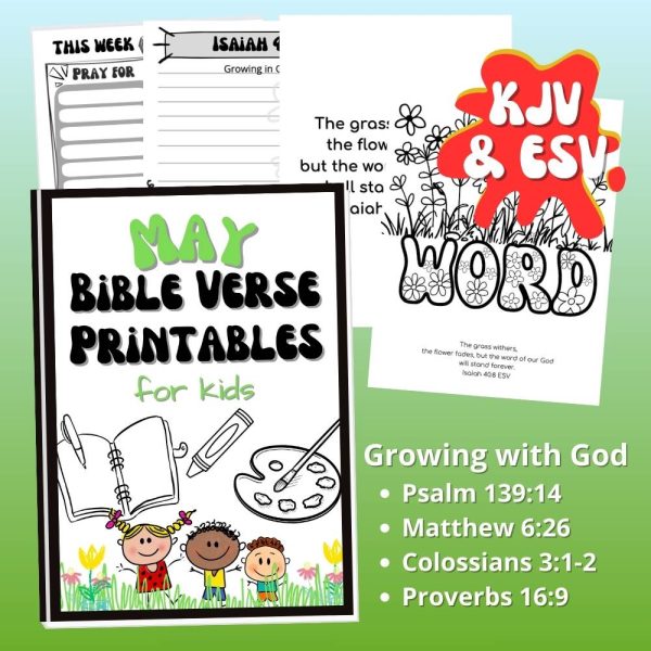 May Bible verse printables for kids growing in God