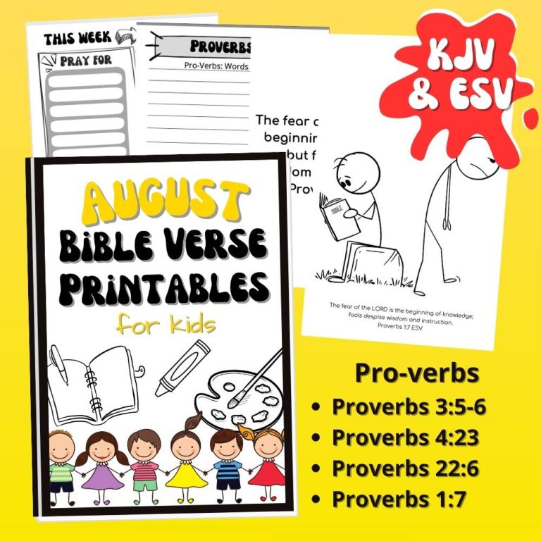 August Bible Verse Printables for Kids- Proverbs Words of Action ...