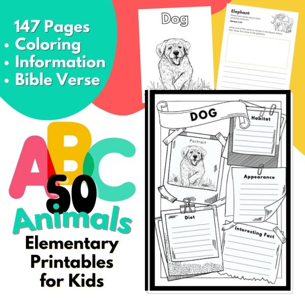 ABC Animals Bible verse printables for kids Elementary