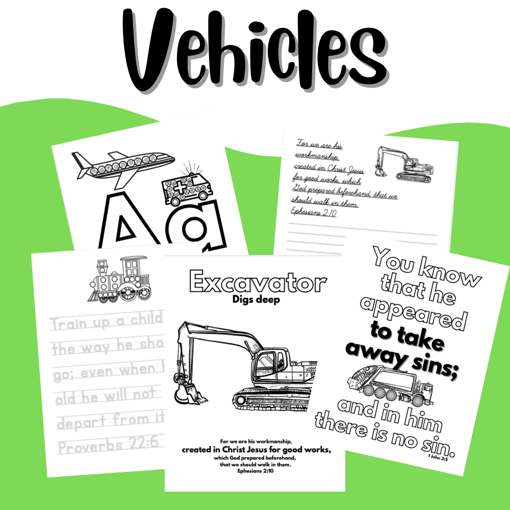 Vehicles Bible verse printables for kids