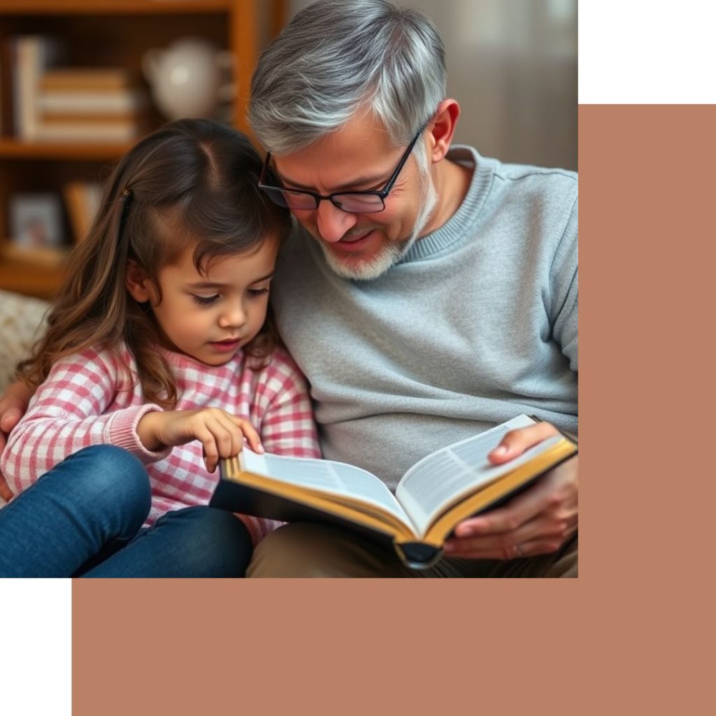 Father and daughter reading the Bible together