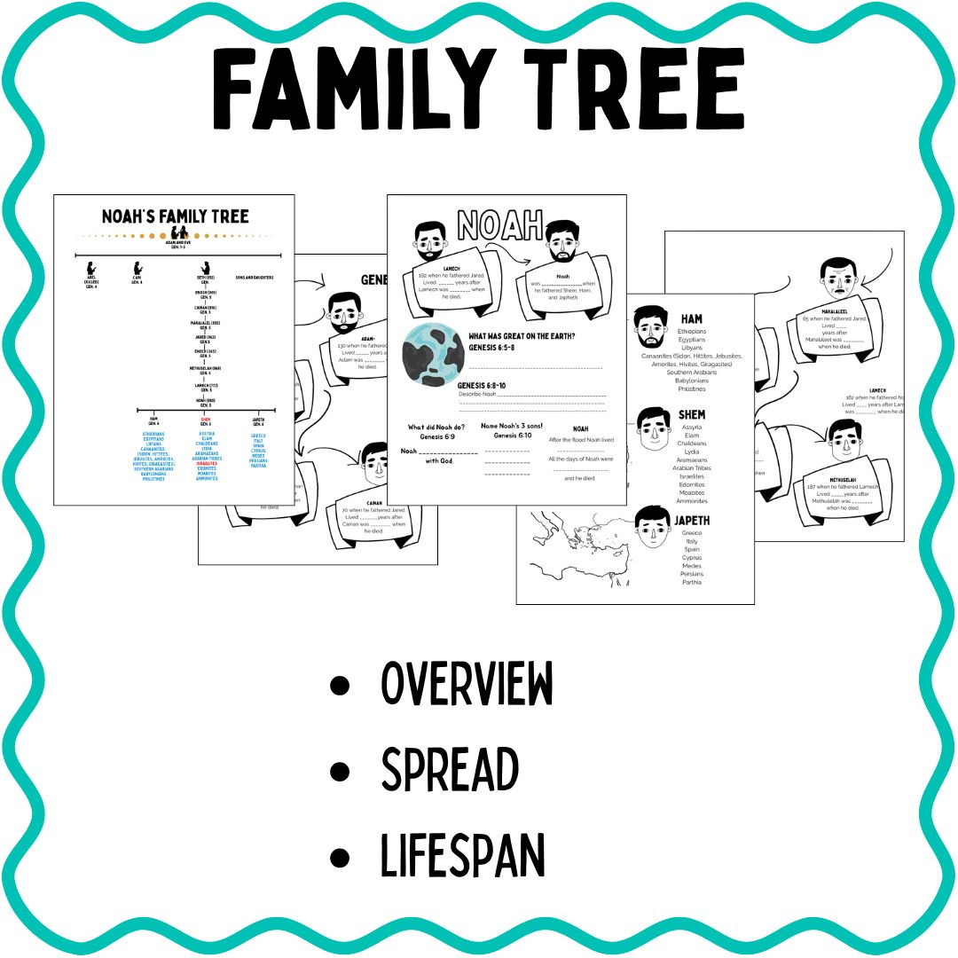 Noah family tree pages for kids