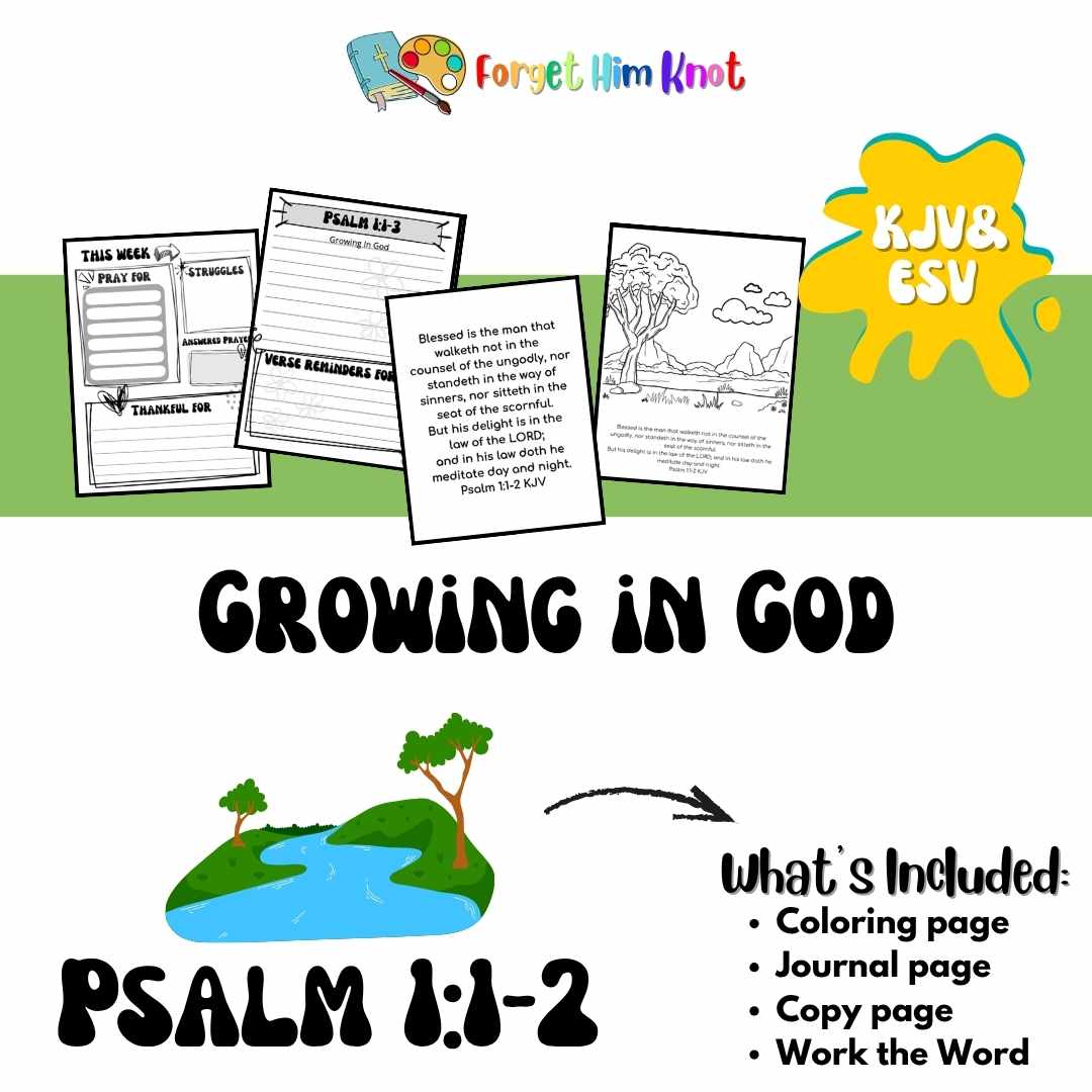 Psalm 1:1-2 Bible verse coloring and activity pages for kids